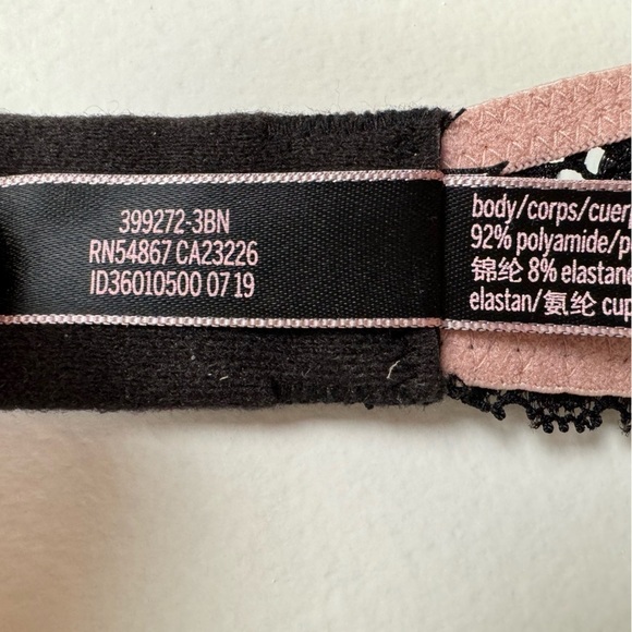 Victoria's Secret Luxe Plunge Bra Black Striped Lace + Pink Satin Underwire 34C - Picture 9 of 11